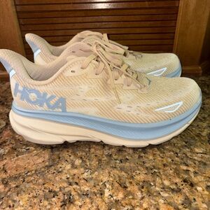 Hoka - worn once- One One Women's Beige and Blue Running Shoes- size 8